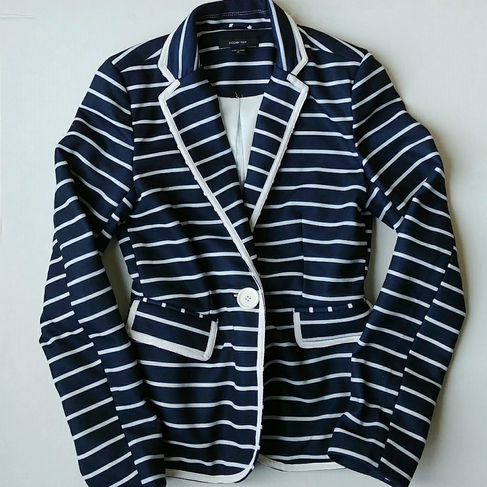 Paper Tee Striped Navy Blazer - Medium